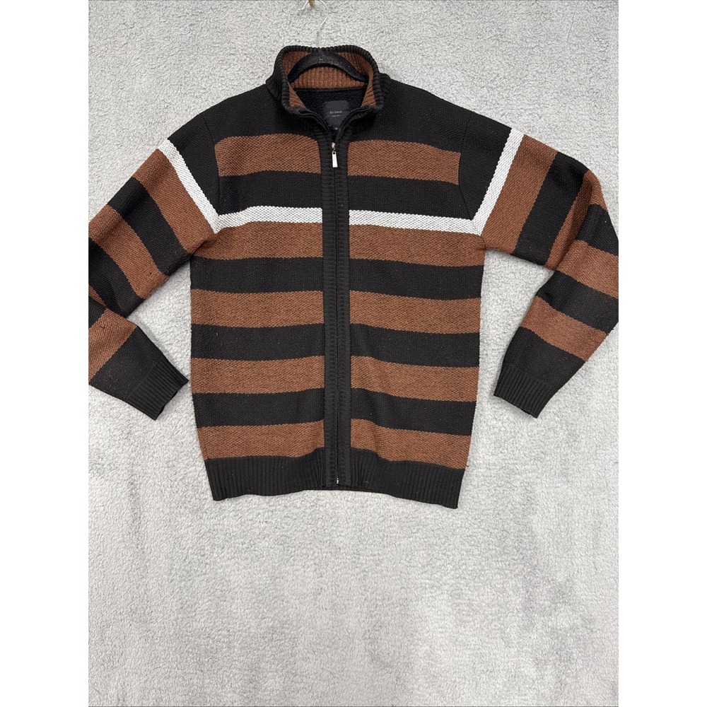 Six Lincoln New York‎ Brown Black & Cream Full Zip Striped Cardigan Men's Size L